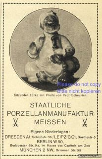 Porzellan Manufaktur Meissen Reklame 1929 Sitzender Türke Pfeife Prof