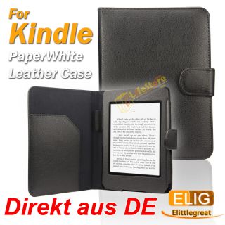Leder Tasche Etui Hülle Case für  Kindle Paperwhite Schwarz
