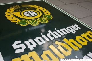 Spaichinger Waldhorn Bier   altes originales Emailschild   48 x 31 cm