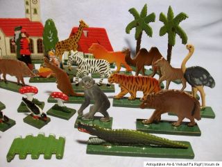 Uralt Konvolut Holz Figur Haus Zoo Tiere für Bauernhof um 1930