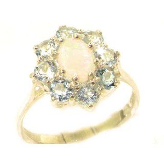Damen Ring solide 9 Karat Gold Gelbgold Opal & Aquamarin