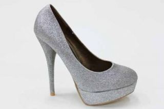 Damen Pumps mit Plateau Glitzer Silber Schuhe