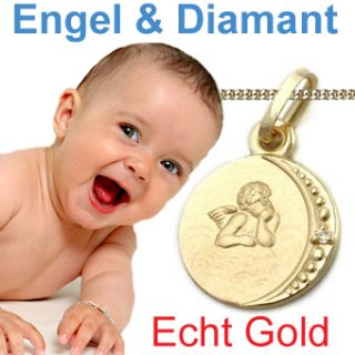 ENGEL DIAMANT GOLD 375 9 Kt mit Buchstaben GRAVUR + KETTE Silber 925