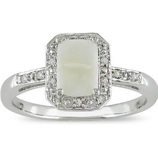 10K Weißgold Opal und Diamant Betohnter Ring