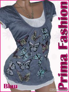 Shirt Damen Lagenlook Crash Tunika T  Shirt Baumwolle Muster M L XL 36