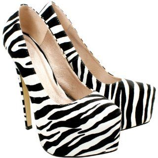 Damen Schuh High Stiletto Heel Pumps Platform Shoes   Zebra