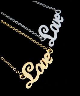 Mittellange Kette Halskette Schriftzug LOVE Gold Silber NEU