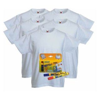 Stoffmalstifte Set   5 T Shirts weiss   5 Stoffmalstifte Trendfarben