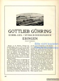 Bohrer Fabrik Gühring Ebingen Reklame & Historie 1926 Spiralbohrer