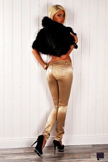 JENNA glossy Damen Satin Hose skinny Jeans in gold Gr. 40 Glanz
