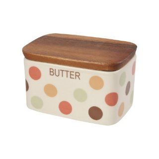 Spot On Butterdose aus Keramik mit Akazienholzdeckel, erdfarbene