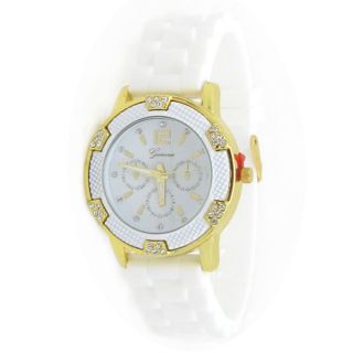 GENEVA Damen und Herren Silikon Armbanduhr Weiss Gold Uhr silicone