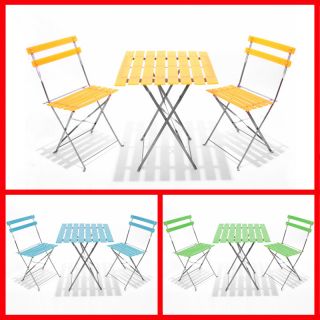 Biergarten Garnitur, eckig Tisch+2x Stuhl, orange, blau, grün