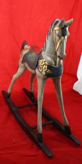 Schaukelpferd antik look Pferd Holz handgeschnitzt Deko Schaukel