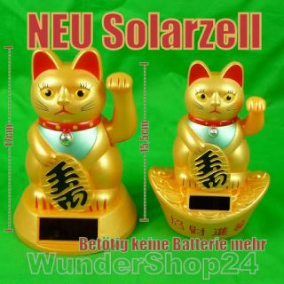 Solar Winkekatze Maneki Neko Glücksbringer Katze NEU Große Modell