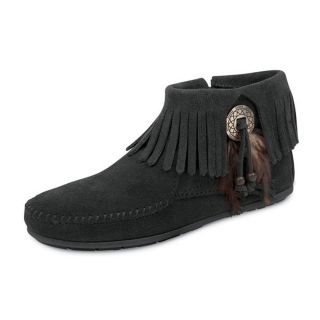 520 Minnetonka Concho Feather Side Zip Boot Mokkasins Moccasins black