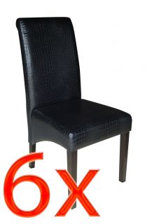 6x Esszimmerstuhl Lehnstuhl Stuhl M37 Leder, Crocodile, schwarz braun