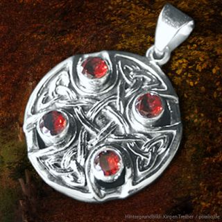 Anhänger Amulett 925 Silber Keltisches Kreuz Pagan Granat