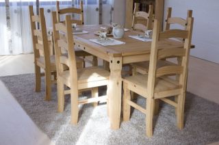 Essgruppe 180cm Set + 6 Stühle Mexiko massiv Holz Tisch