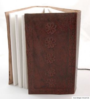 Blanko Lederbuch Tagebuch Echt Leder Ornament Öko Papier 200 Seiten