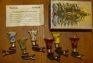 sehr seltene alte Glaslaempchen mit Kerzen auf Klemme im Original