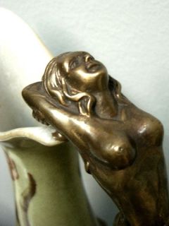 Jugendstil Vase Henkelvase m. Bronze Frau Meerjungfrau Mädchen
