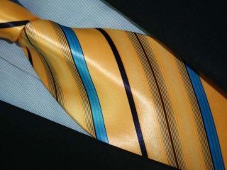Louis Unique 100% Silk Stripe Yellow Blue Necktie a542