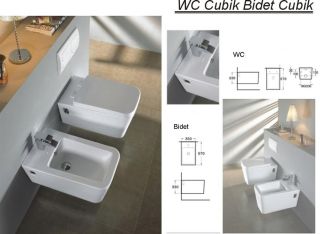 Wandhängend Hänge Toilette Keramik Weiss SET WC Cubik + Bidet Cubik