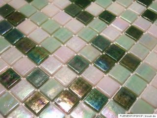 Glasmosaik Fliesen Mosaik PERLMUTTEFFEKT weiss, grün Perlmutt Bad