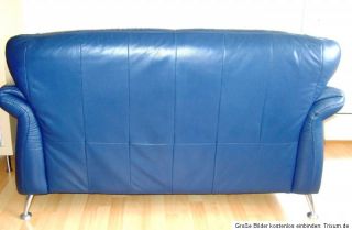 Leder Couch Naturia 1 2 3 Sitzer Couchgarnitur blau Ledersofa