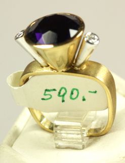 Goldring echt Gold 585 Ring Amethyst 2 x Diamant aus Juweliersnachlass