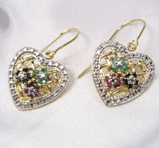 HERZ SAPHIR Smaragd RUBIN Diamant Ohrhaenger OHRRINGE Silber 585 GOLD