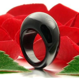 Ring aus echtem Onyx mit Wölbung glatt schwarz massiv Onyxring