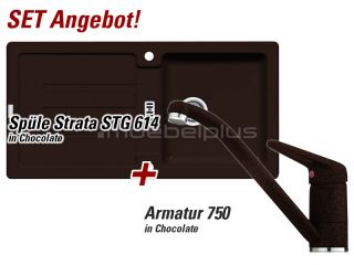 SET Franke Fragranit Spuele Strata STG 614 Armatur 750 Chocolate braun