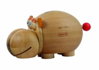 Spardose, Sparschwein als Spar Hippo Natur aus Holz, Janoschik