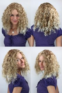 Perücke, Blond, wilde Locken, Mittelscheitel, Krause LM3064 25T613 35