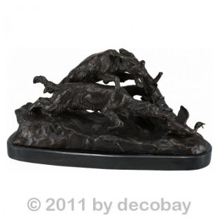 Bronze Skulptur 2 Hunde jagen Ente Jagdhunde Figur