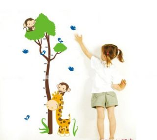 Giraffe Affe Baum Höhenmessung Wandtattoo Kinderzimmer Wandaufkleber