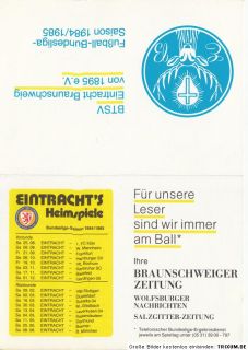 Eintracht Braunschweig Mannschaftskarte 1984 85 13mal Original