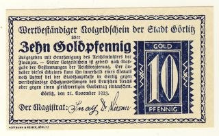 NOTGELD   Stadt GÖRLITZ   10 GOLDPFENNIG 21.11.1923 (697)