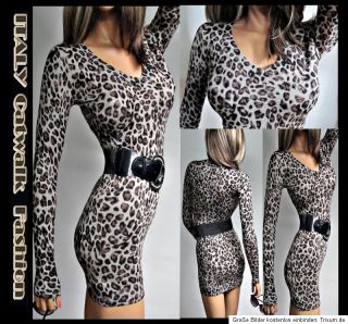 LUXUS Damen Pullover 34 36 Strickpullover Minikleid Leopard Design