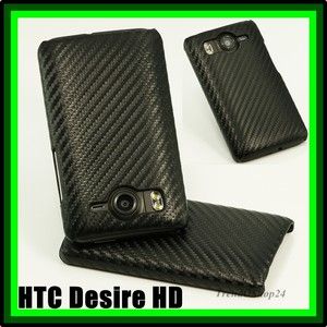 HTC Desire HD CARBON Leder Tasche + Folie SCHUTZ HÜLLE BUMPER CASE