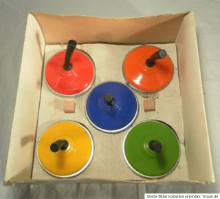 vintage EISSTOCKSPIEL aus den 70er Die 5 bunten Curlies Curling Tisch