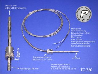 Typ J Bajonett Temperaturfühler 6 mm Thermoelement 400°