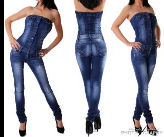 Neu Damen SeXy Jeansoverall Jeans Overall blue washed Stretch Denim XS