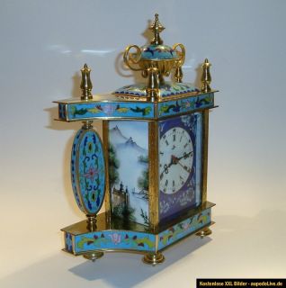 Cloisonne Uhr   Kaminuhr / Tischuhr   Messing / Porzellan / Malerei