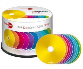 50 PRIMEON CD R CD Rohlinge Ten Colors 700MB 52X Spindel 5 x 10 Farben