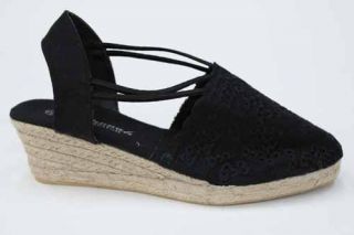 Sandalen Schuhe Espadrilles Keilabsatz Damen Schwarz
