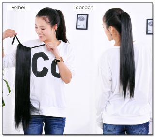 Haarteil Zopf Perücke Haarverlängerung ca.50cm in 5 Farben schwarz