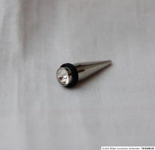 Dehnstab Strass Edelstahl silber 8 mm Piercing Flash